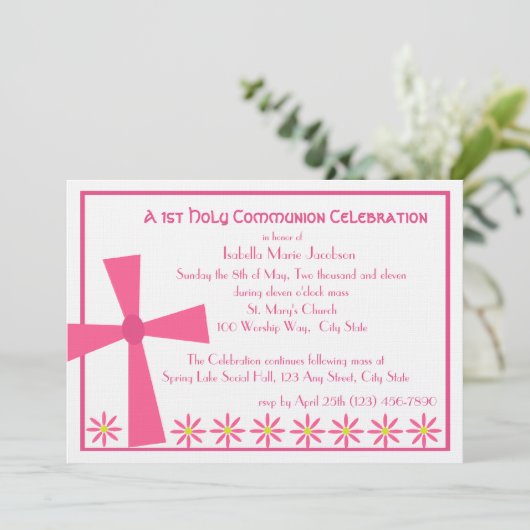 1e Communie Kruis en Bloemen Kaart (Staand voorkant)