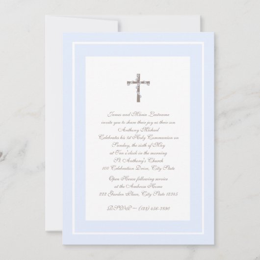 1e Communie Zacht blauw en bruin Kaart (Voorkant)