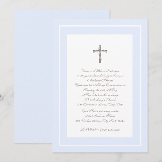 1e Communie Zacht blauw en bruin Kaart (Voorkant / Achterkant)