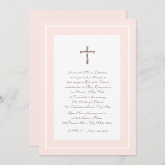 1e Communie Zacht roze en bruin Kaart (Voorkant / Achterkant)