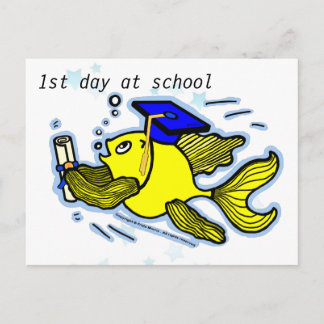 1e dag op School grappige leuke cartoon wenskaart Briefkaart