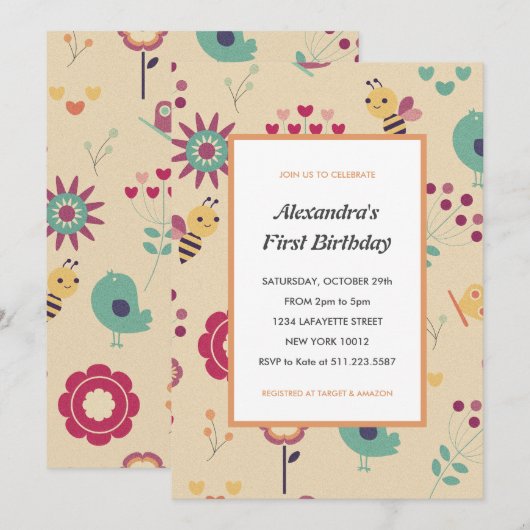 1e dag uitnodigingen Pink Bumblebee (Voorkant / Achterkant)