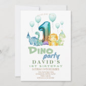 1e Dino verjaardagsfeestje Kaart (Voorkant)