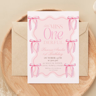 1e Dusty Pink Bows Verjaardagsfeestje Prinses Kaart