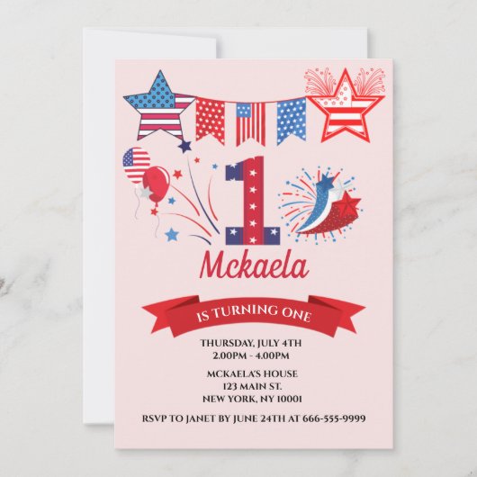 1e eerste geboortecyleermeisje 4 juli Vierde juli Kaart (Voorkant)