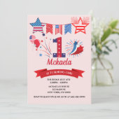 1e eerste geboortecyleermeisje 4 juli Vierde juli Kaart (Staand voorkant)