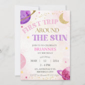 1e eerste reis rond de zon meisje roze verjaardag kaart (Voorkant)