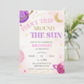 1e eerste reis rond de zon meisje roze verjaardag kaart (Staand voorkant)