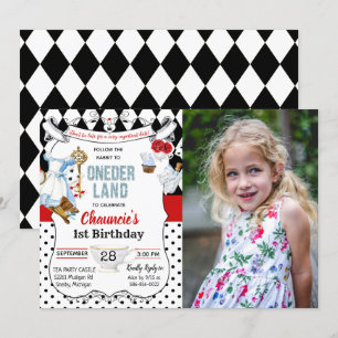 1e Eerste Verjaardag Alice in Wonderland Uitnodigi Kaart