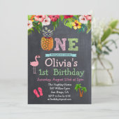 1e Eerste Verjaardag Aloha Luau Tropische uitnodig Kaart (Staand voorkant)