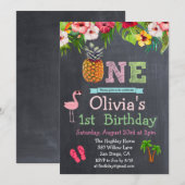 1e Eerste Verjaardag Aloha Luau Tropische uitnodig Kaart (Voorkant / Achterkant)