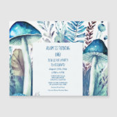 1e Eerste Verjaardag Blauw Wit Paddestoel Bossen P Magnetische Uitnodiging (Voorkant)