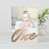 1e eerste verjaardag Blush Pink Gold Girls Foto Kaart (Staand voorkant)