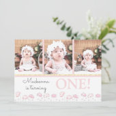 1e eerste verjaardag Blush Pink Gold Photo Collage Kaart (Staand voorkant)