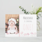 1e eerste verjaardag Blush Pink Simple Girls Foto Kaart (Staand voorkant)