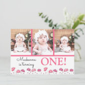 1e eerste verjaardag Roze Waterverf Foto Collage Kaart (Staand voorkant)