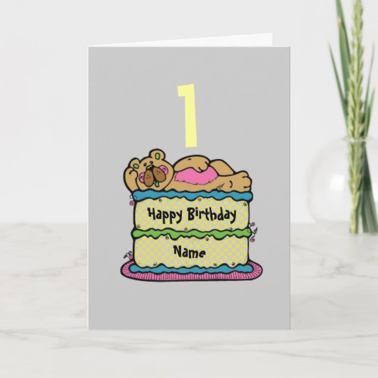 1e Eerste verjaardag van de teddybeer op maat Kaart (Voorkant)