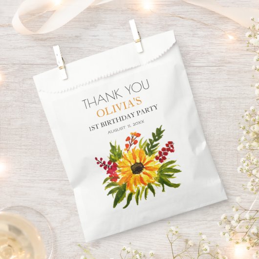 1e Eerste Verjaardagsfeest Zonnebloem Baby Meisje Bedankzakje (Geknipt)