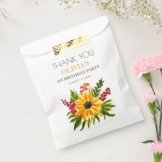 1e Eerste Verjaardagsfeest Zonnebloem Baby Meisje Bedankzakje (Gezegeld)