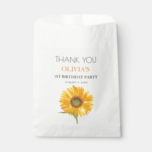 1e Eerste Verjaardagsfeest Zonnebloem Baby Meisje Bedankzakje (Voorkant)
