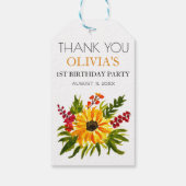 1e Eerste Verjaardagsfeest Zonnebloem Baby Meisje Cadeaulabel (Achterkant)