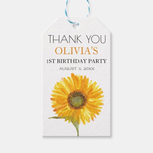 1e Eerste Verjaardagsfeest Zonnebloem Baby Meisje Cadeaulabel (Voorkant)