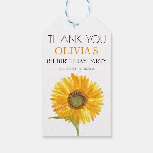1e Eerste Verjaardagsfeest Zonnebloem Baby Meisje Cadeaulabel (Achterkant)