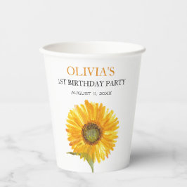 1e Eerste Verjaardagsfeest Zonnebloem Baby Meisje Papieren Bekers