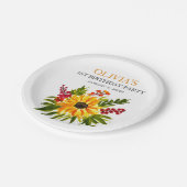 1e Eerste Verjaardagsfeest Zonnebloem Baby Meisje Papieren Bordje (Gekanteld)
