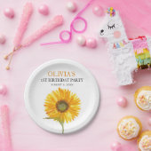 1e Eerste Verjaardagsfeest Zonnebloem Baby Meisje Papieren Bordje (Feest)