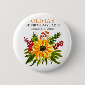 1e Eerste Verjaardagsfeest Zonnebloem Baby Meisje Ronde Button 5,7 Cm (Voorkant)