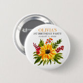 1e Eerste Verjaardagsfeest Zonnebloem Baby Meisje Ronde Button 5,7 Cm (Voorkant /achterkant)