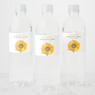 1e Eerste Verjaardagsfeest Zonnebloem Baby Meisje Waterfles Etiket