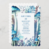 1e Eerste Verjaardagsfeestje Blauw Wit Paddestoel  Kaart (Voorkant / Achterkant)