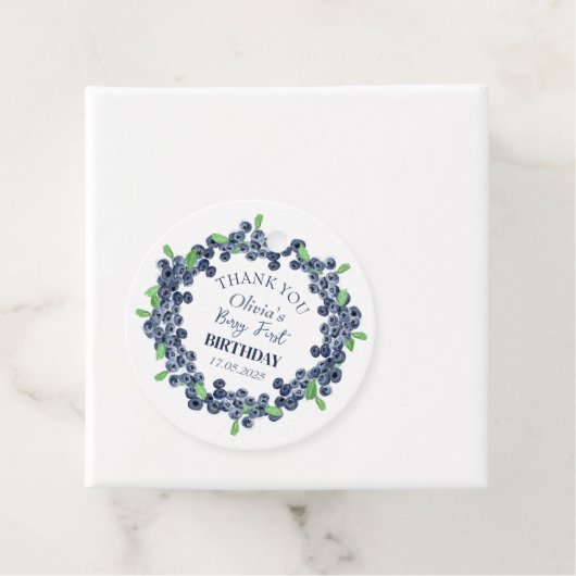 1e Eerste Verjaardagsfeestje Blueberry Baby Meisje Bedankjes Labels (In situ)
