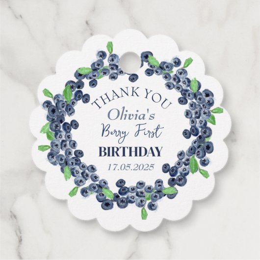 1e Eerste Verjaardagsfeestje Blueberry Baby Meisje Bedankjes Labels (Achterkant)