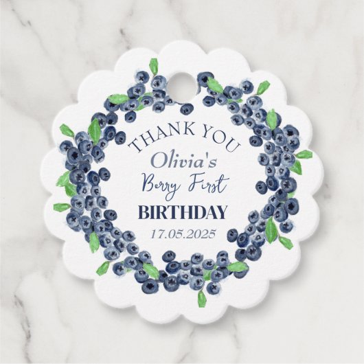 1e Eerste Verjaardagsfeestje Blueberry Baby Meisje Bedankjes Labels (Voorkant)