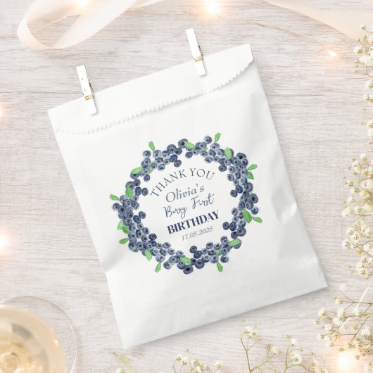 1e Eerste Verjaardagsfeestje Blueberry Baby Meisje Bedankzakje (Geknipt)