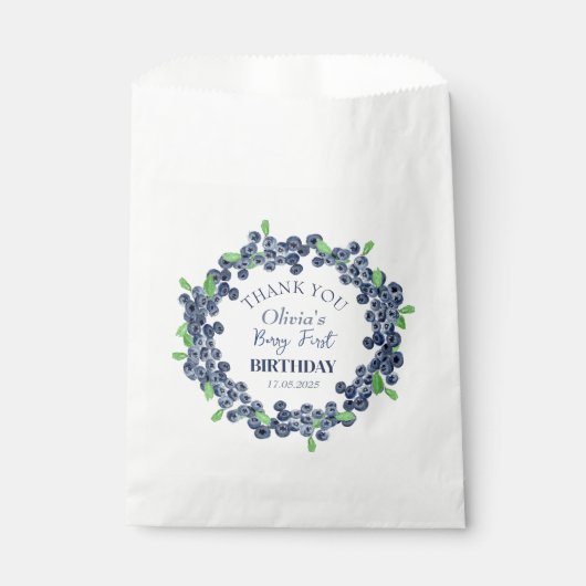 1e Eerste Verjaardagsfeestje Blueberry Baby Meisje Bedankzakje (Voorkant)