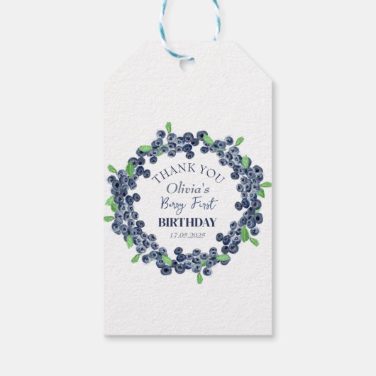 1e Eerste Verjaardagsfeestje Blueberry Baby Meisje Cadeaulabel (Achterkant)