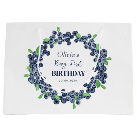 1e Eerste Verjaardagsfeestje Blueberry Baby Meisje Groot Cadeauzakje (Voorkant)