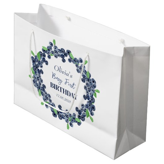 1e Eerste Verjaardagsfeestje Blueberry Baby Meisje Groot Cadeauzakje (Voorkant Gekanteld)