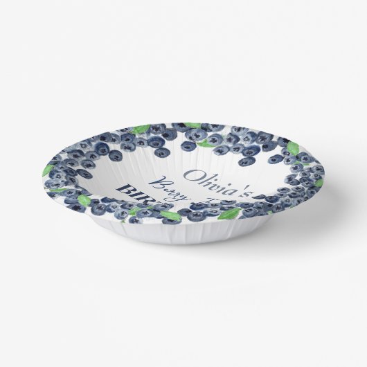 1e Eerste Verjaardagsfeestje Blueberry Baby Meisje Papieren Kommen (Gebogen)