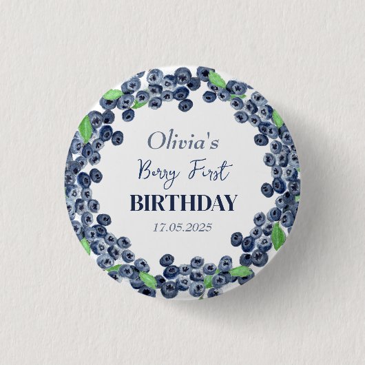 1e Eerste Verjaardagsfeestje Blueberry Baby Meisje Ronde Button 3,2 Cm (Voorkant)