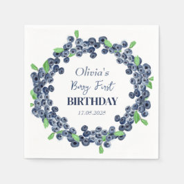 1e Eerste Verjaardagsfeestje Blueberry Baby Meisje Servet