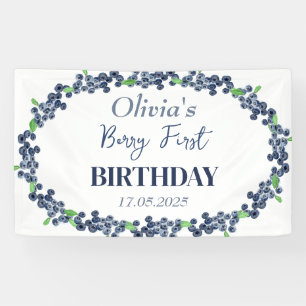 1e Eerste Verjaardagsfeestje Blueberry Baby Meisje Spandoek