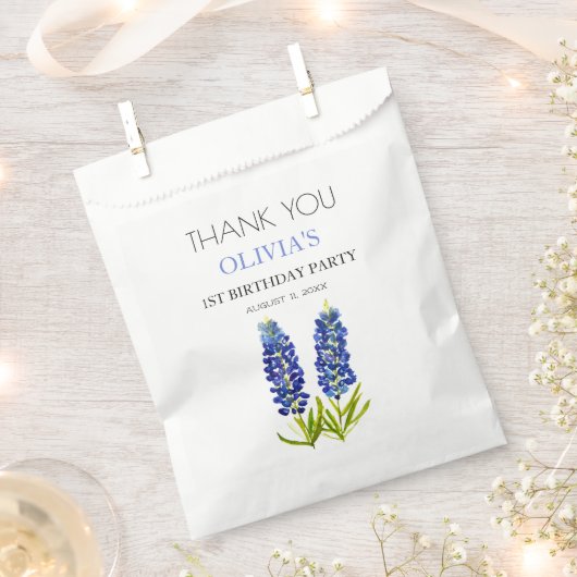 1e Eerste Verjaardagsfeestje Bluebonnets Baby Meis Bedankzakje (Geknipt)