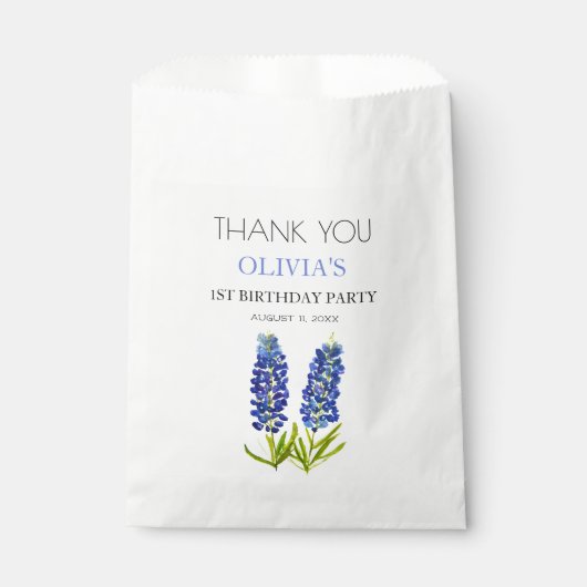 1e Eerste Verjaardagsfeestje Bluebonnets Baby Meis Bedankzakje (Voorkant)