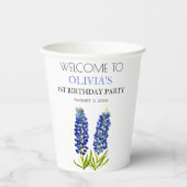 1e Eerste Verjaardagsfeestje Bluebonnets Baby Meis Papieren Bekers (Voorkant)
