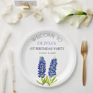 1e Eerste Verjaardagsfeestje Bluebonnets Baby Meis Papieren Bordje